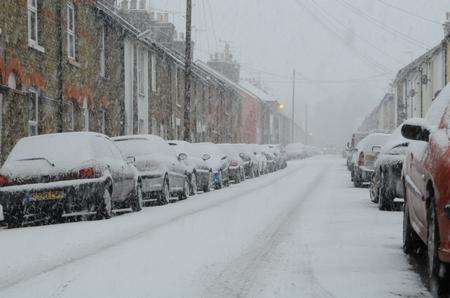 A deserted street in heavy snowfall