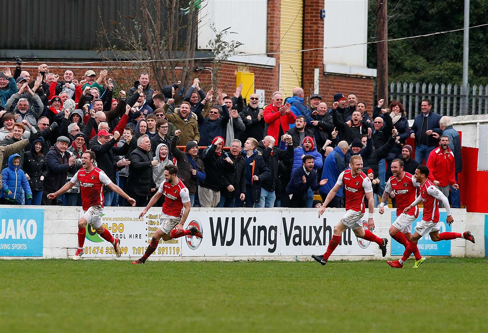 Ebbsfleet celebrate their winning goal. Picture: Andy Jones