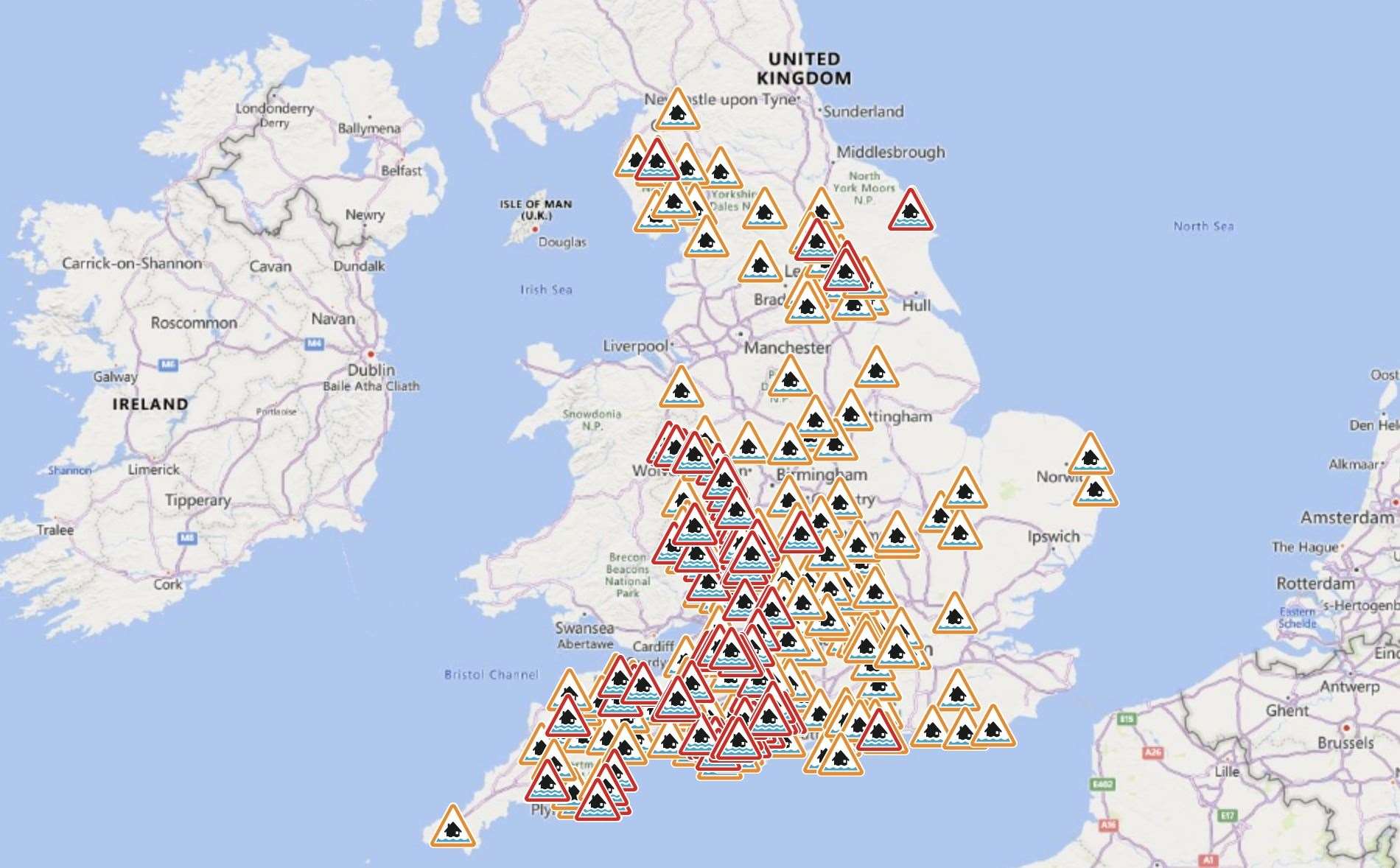 100 flood warnings and 170 flood alerts are in place across the UK. Picture: Environment Agency