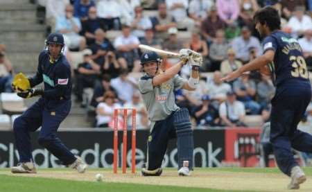 Joe Denly on his way to a half-century for Kent Spitfires on Saturday