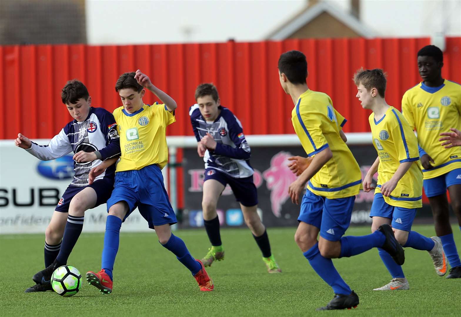 The chase is on as Danson Sports under-13s and Total Football Development under-13s (yellow) battle for possession. Picture: PSP Images (55560608)
