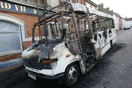 Fire officers believe the blaze on the bus was started deliberately. Picture: RICHARD EATON