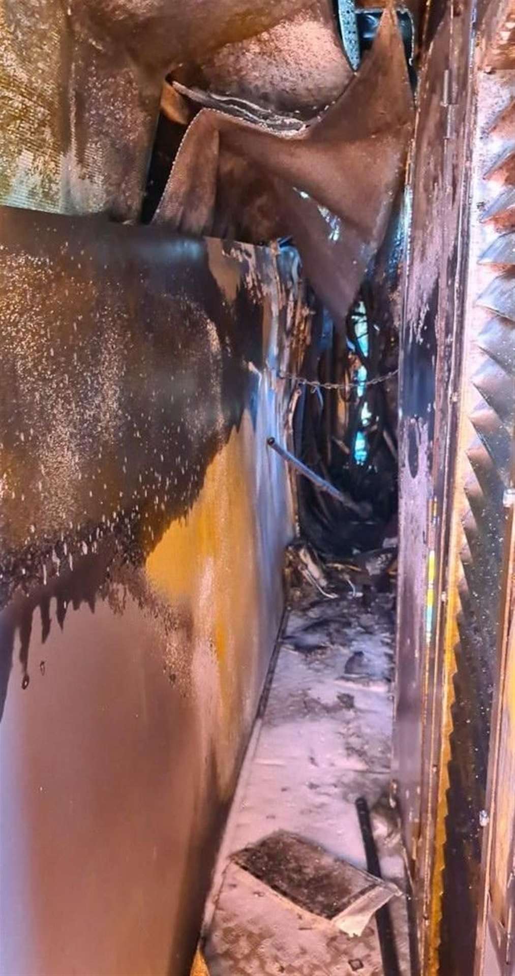The inside of the freight train that caught fire between Orpington and Sevenoaks