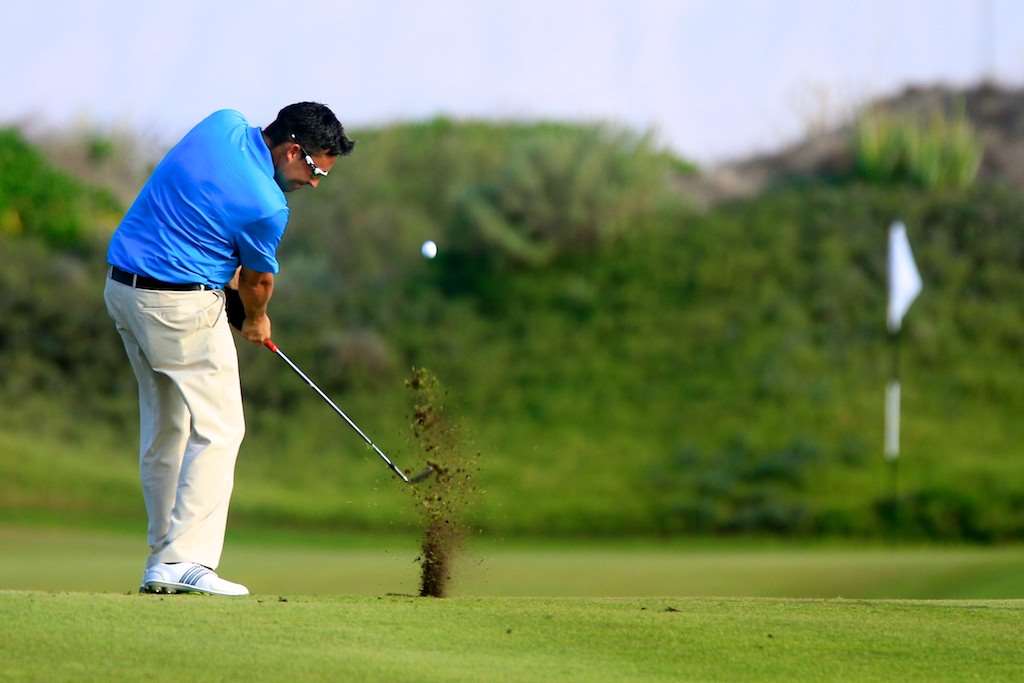 Jason Barnes playing on the European Challenge Tour event the National Bank of Oman Golf Classic. Picture: Phil Inglis.