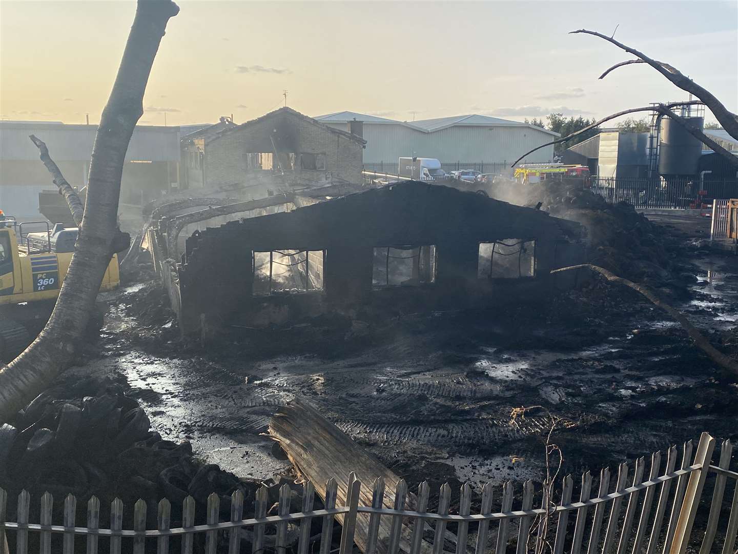 The LMR Tyre Recycling site looks otherworldly after the blaze. Picture: Steve Salter