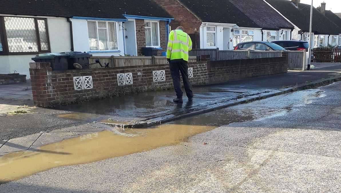 Puddles of water have formed on a road in Greenhill following the latest leak