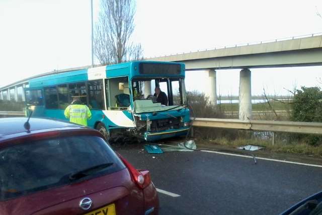The bus was badly damaged in the crash