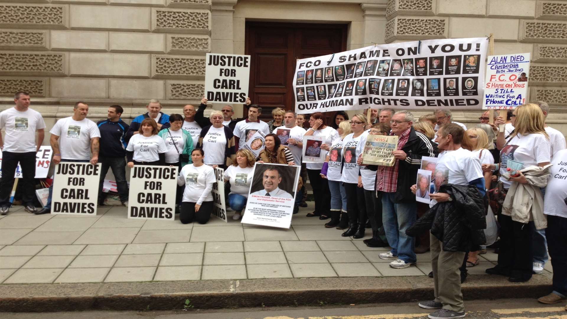 Carl Davies's friends and family took part in a rally outside the Foreign & Commonwealth Office in London in 2013