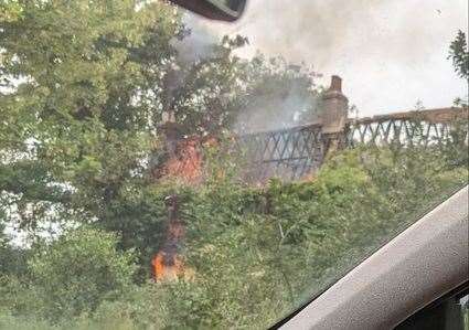 Derelict building on fire near the Lord of the Manor roundabout in Thanet. Picture: Amy Morgan