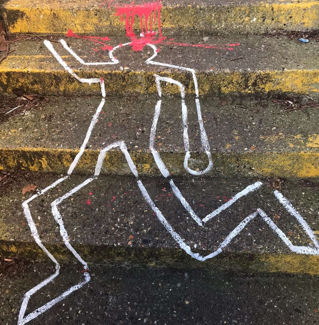 Graffiti resembling a 'dead body' outline of a crime scene have appeared across Faversham. Picture: RJ Newman