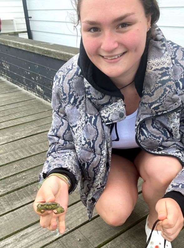 Megan Carr with her first catch from Herne Bay Pier