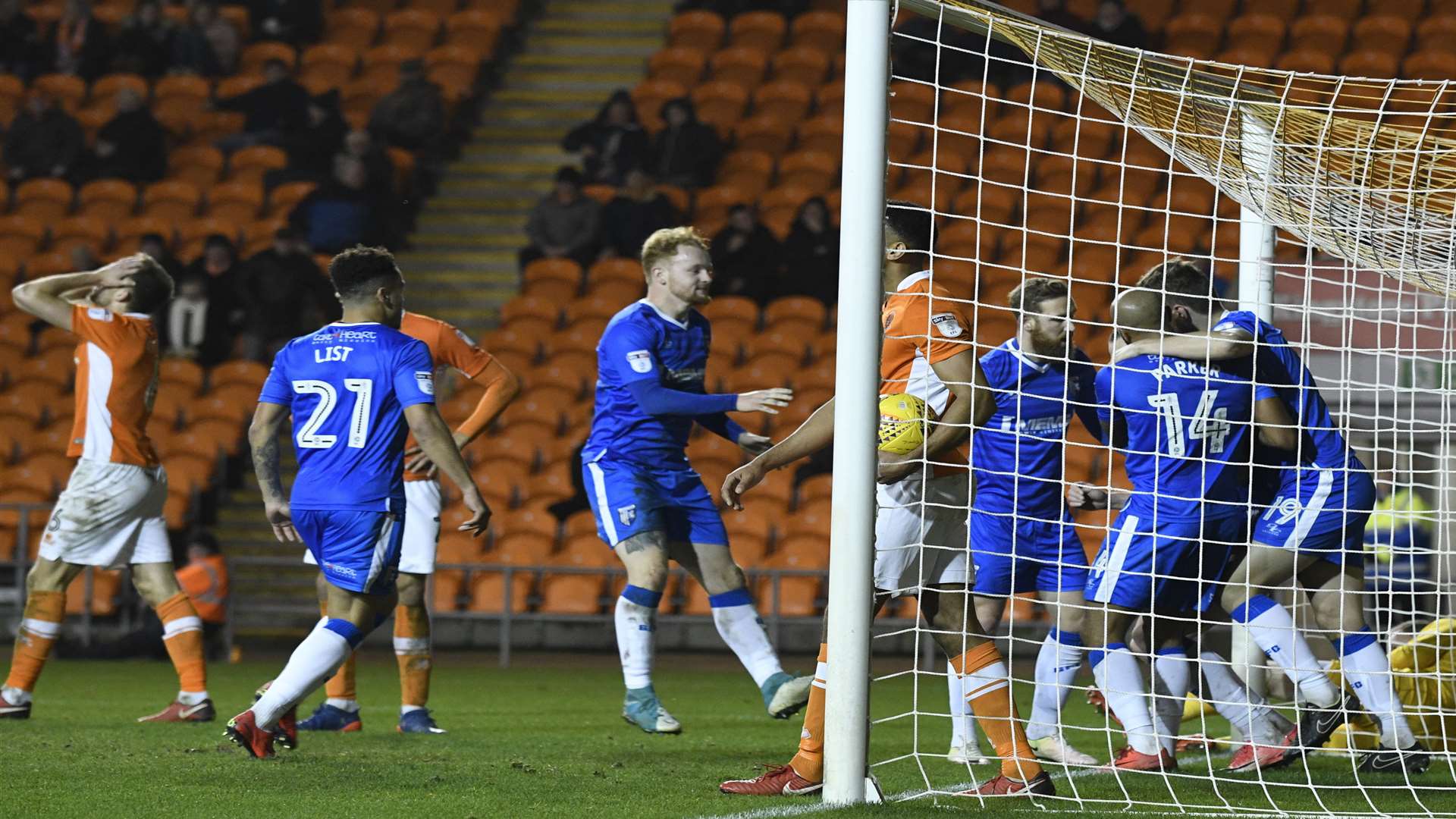 ...and it's ecstasy for Gills and agony for Blackpool Picture: Barry Goodwin