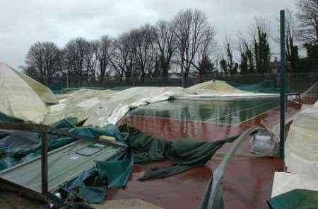 Strong gusts look to have left the tennis dome beyond repair. Picture: TERRY SCOTT