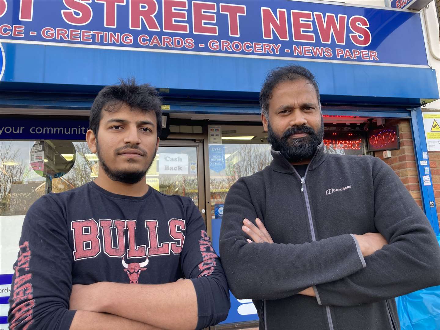 East Street News boss Nimal Ranachandran, right, and shop supervisor Sugash Selladurai outside the shop in Sittingbourne