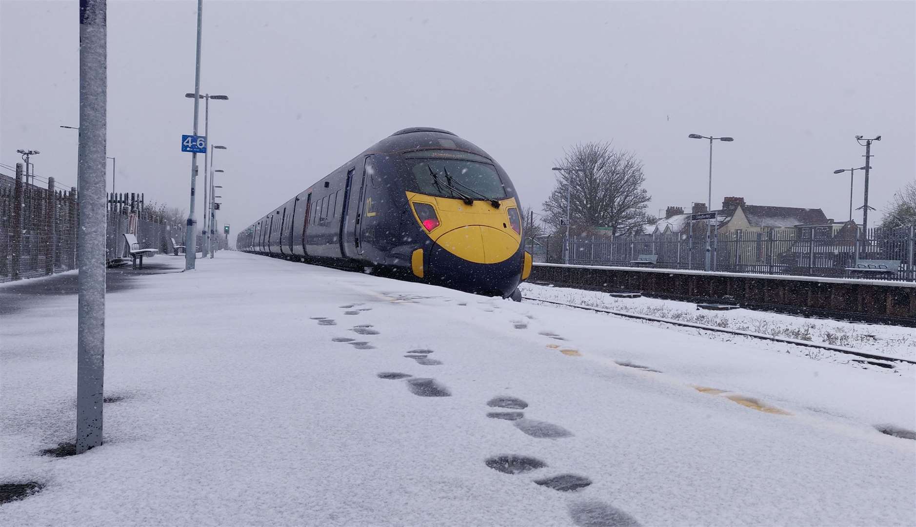 Snowy conditions at Folkestone West railway station on Sunday. Picture: Rhys Griffiths