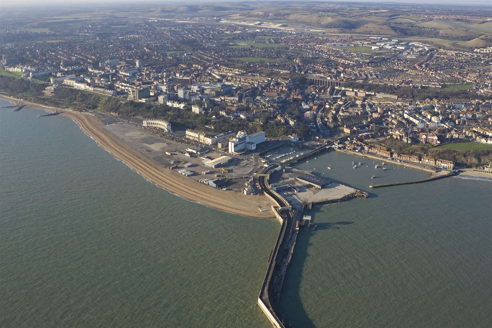 Aerial view of Folkestone harbour. Work will begin on the redevelopment this year. Picture: Countrywide Photographic