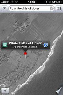 White cliffs are moved inland according to iPhone maps.