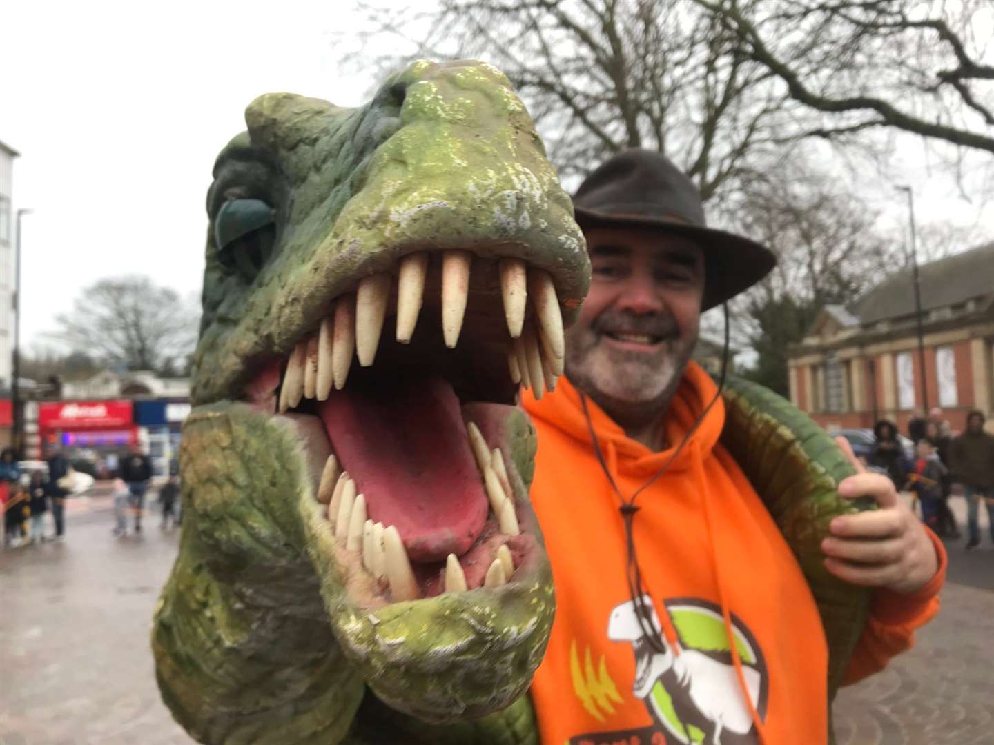 The dinosaur and its handler performed in the square. Picture: Dartford Borough Council