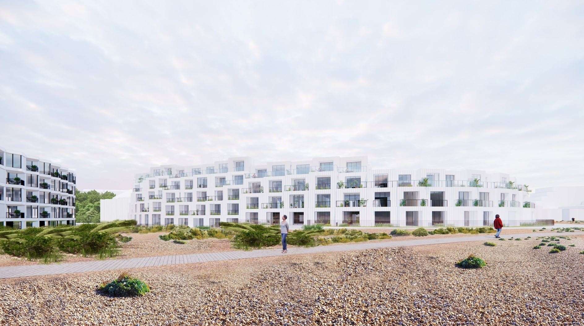 How the Plot E homes will look from the beach. Picture: Folkestone Harbour & Seafront Development Company