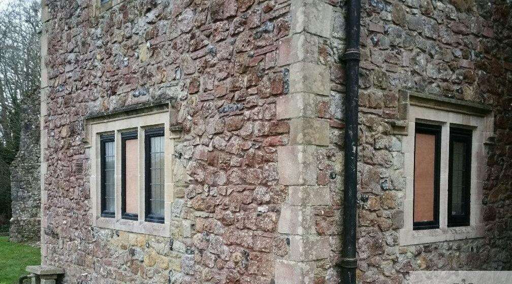 Some of the damaged windows at Lyminge Parish Church of St Mary and St Ethelburga. Credit: Kent Police (6396913)