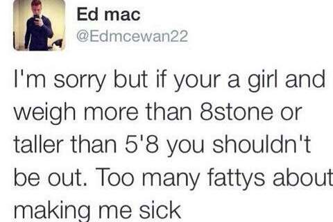 Teenager Edward McEwan tweeted comments about women's weight