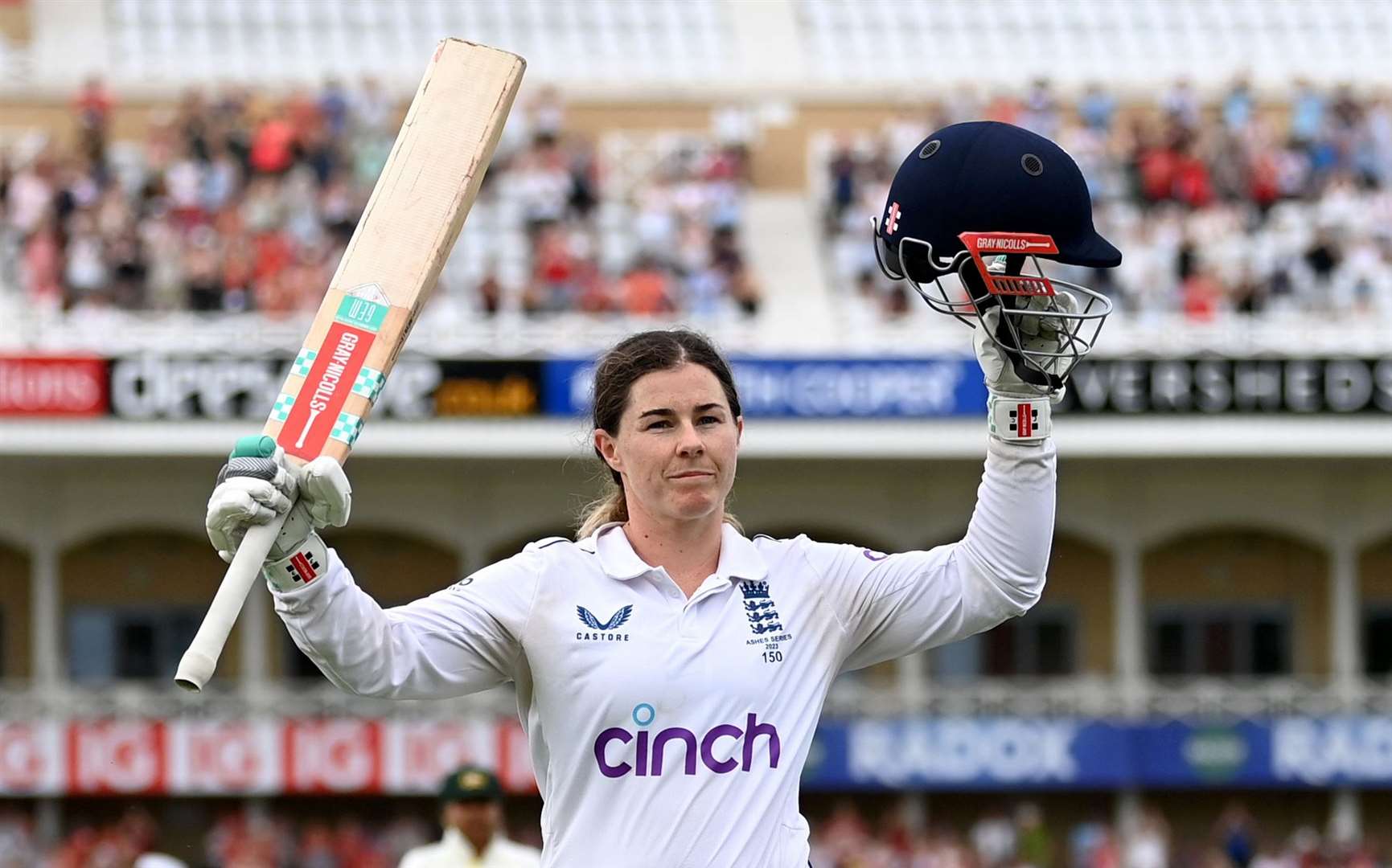 Dover-born England Women's international Tammy Beaumont takes in the applause at Trent Bridge after her record-breaking first-innings knock of 208 against Australia. Picture: ECB / Getty Images