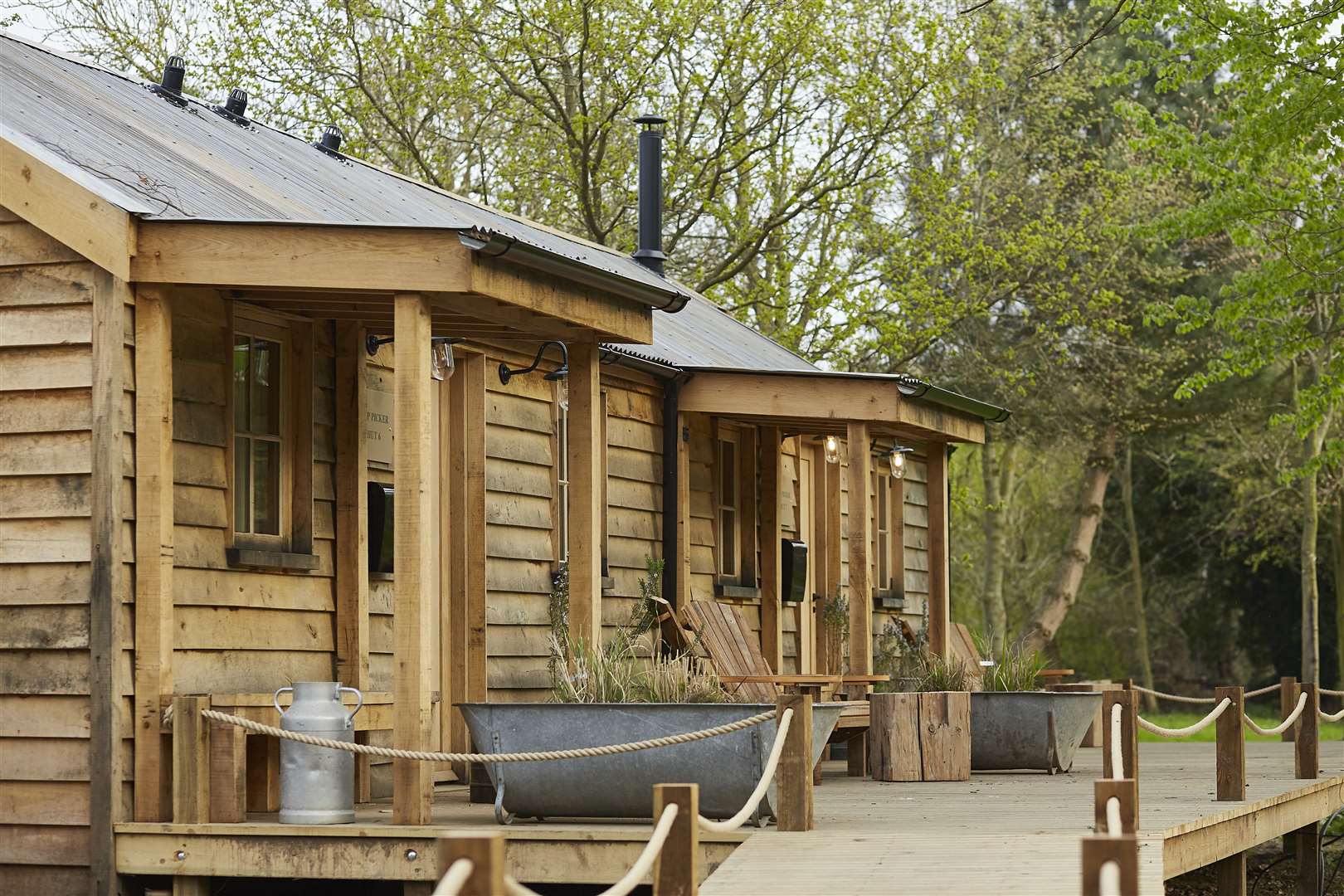 Rustic-looking 'hop pickers' huts have all mod cons and wood burning stoves