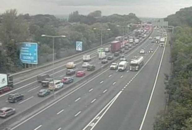 Traffic building on the M25 anticlockwise at the Swanley Interchange. Picture: National Highways