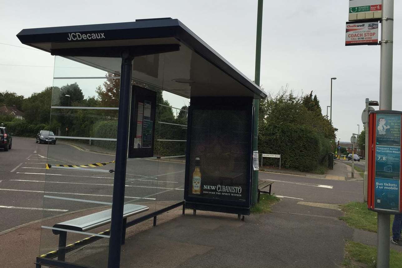 A bus stop at the junction with London Road and Allington Way was smashed.