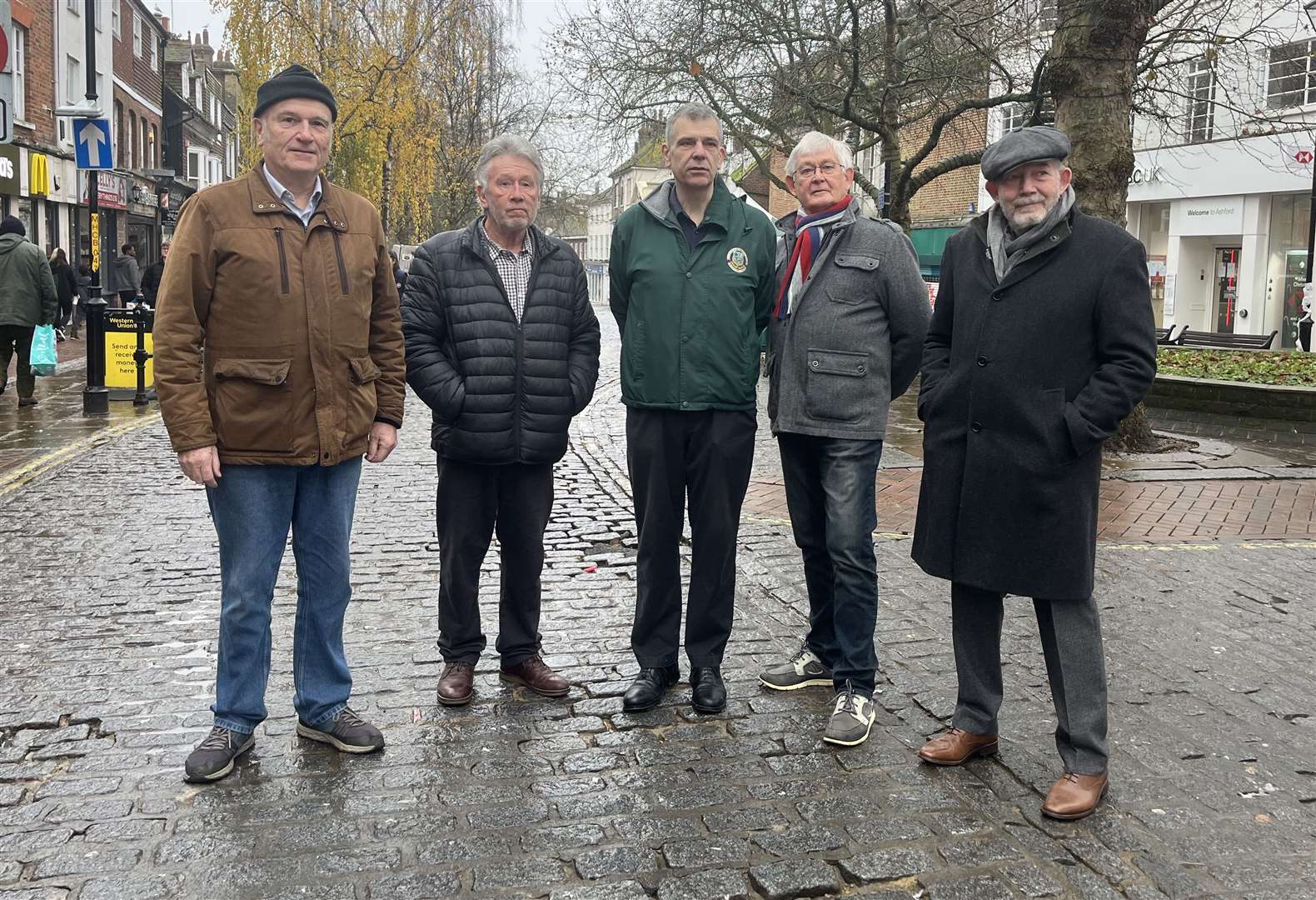 From left to right: Cllr Bernard Heyes (Con), Geoff Mathews of Soundcraft Hi-Fi, Cllr Paul Bartlett (Con), Vernon Seager of Central Ashford Community Forum and Cllr Charles Suddards (Lab) in the Lower High Street