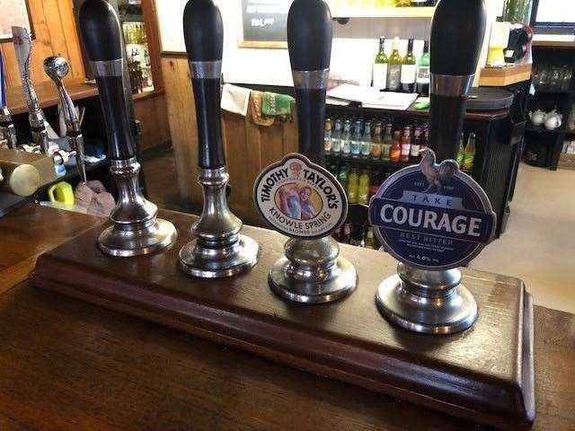 Regular Chris says there are usually three beers available on tap but when we were in the choice was restricted to two – Knowle Spring, 4.2%, from Timothy Taylor’s Brewery and 4% Best Bitter from Courage.