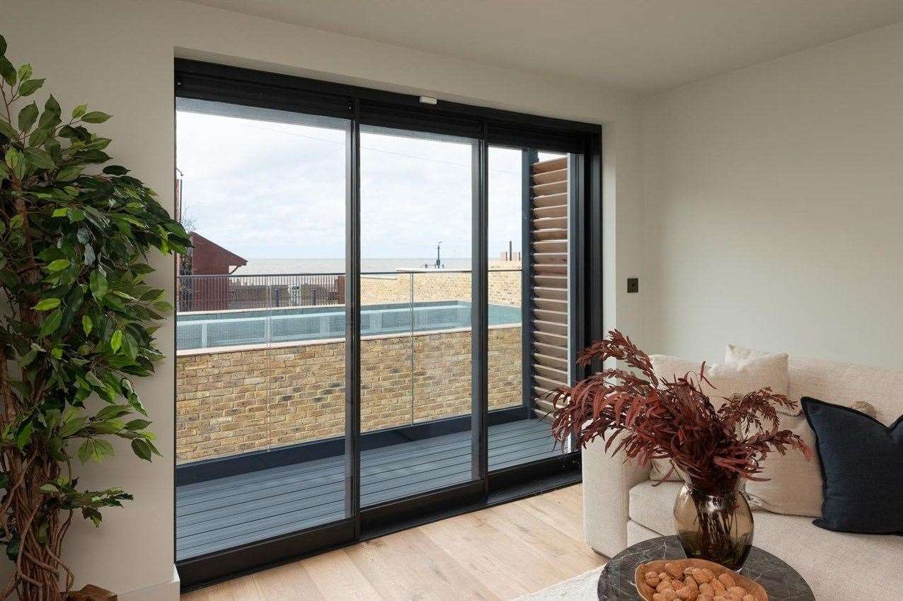 The two-bedroom property at Whitstable has sea views from most windows