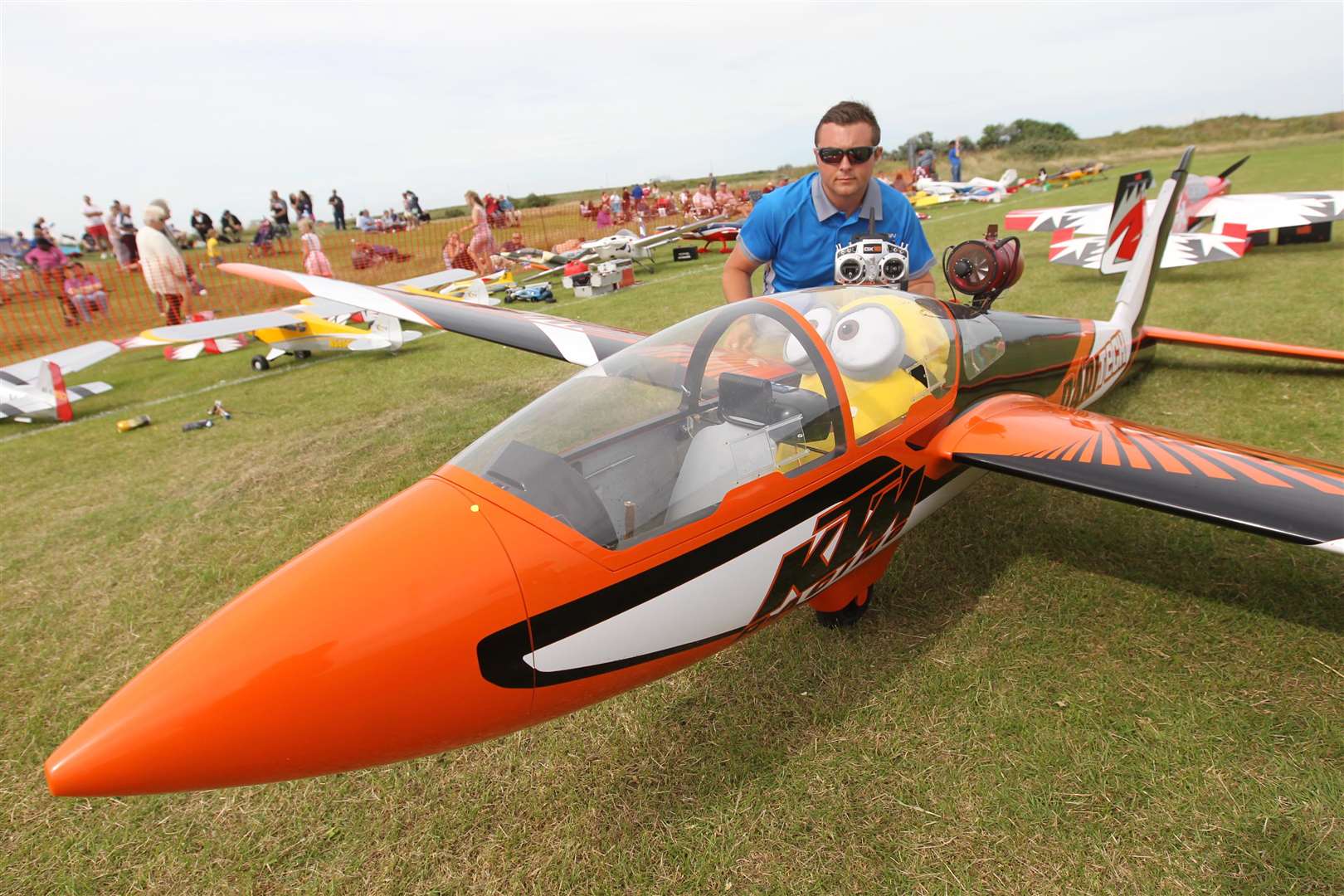 Azza Stephens, from Canvey Island who came third in the World with his Jet free Style with his £15,000 half scale Fox Glider model at a Model Flying Club Spectacular held at Barton's Point. Picture By: John Westhrop FM4418280 (2343129)