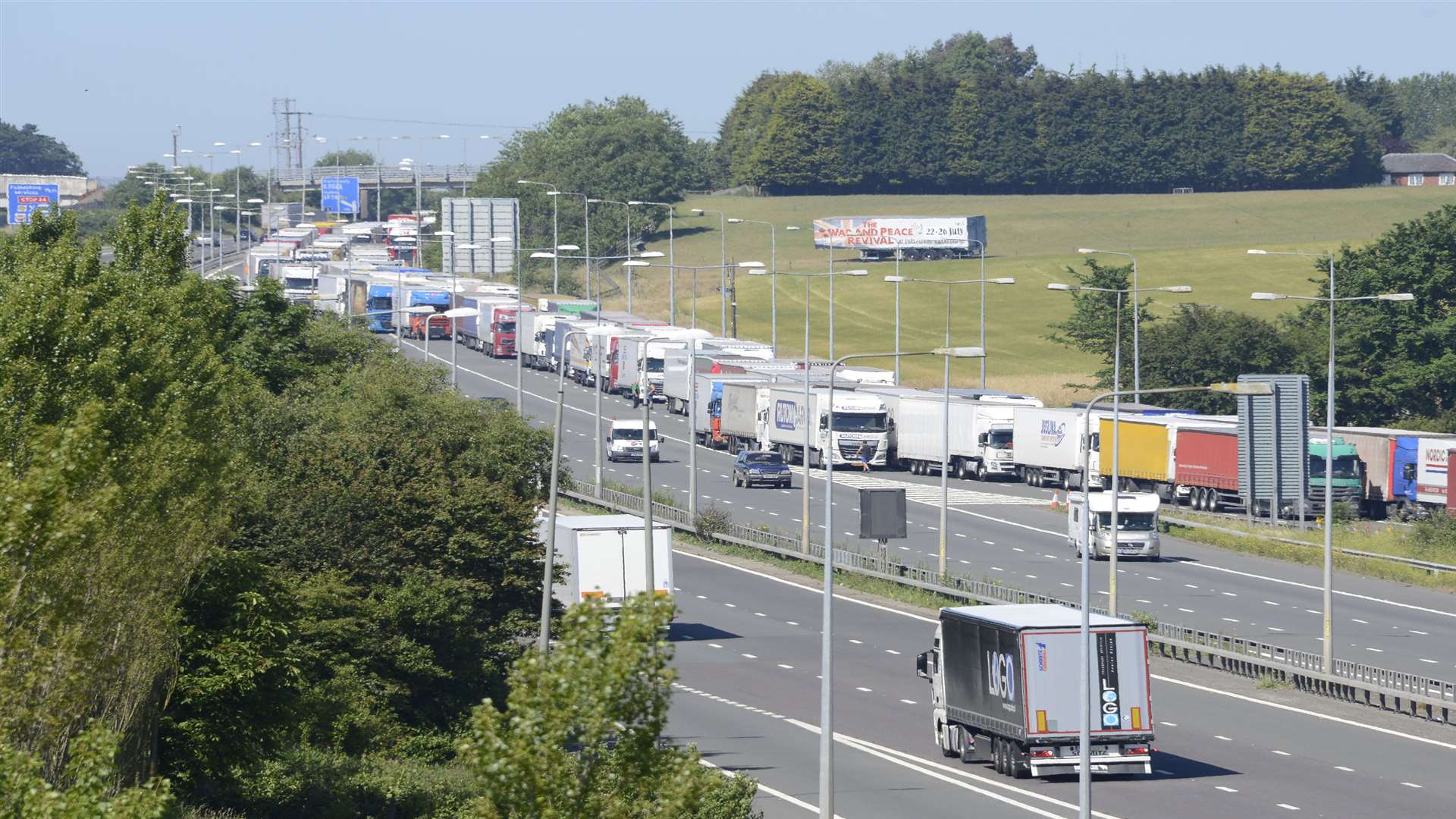 Freight traffic is being held in a stack on the M20. Picture: Paul Amos
