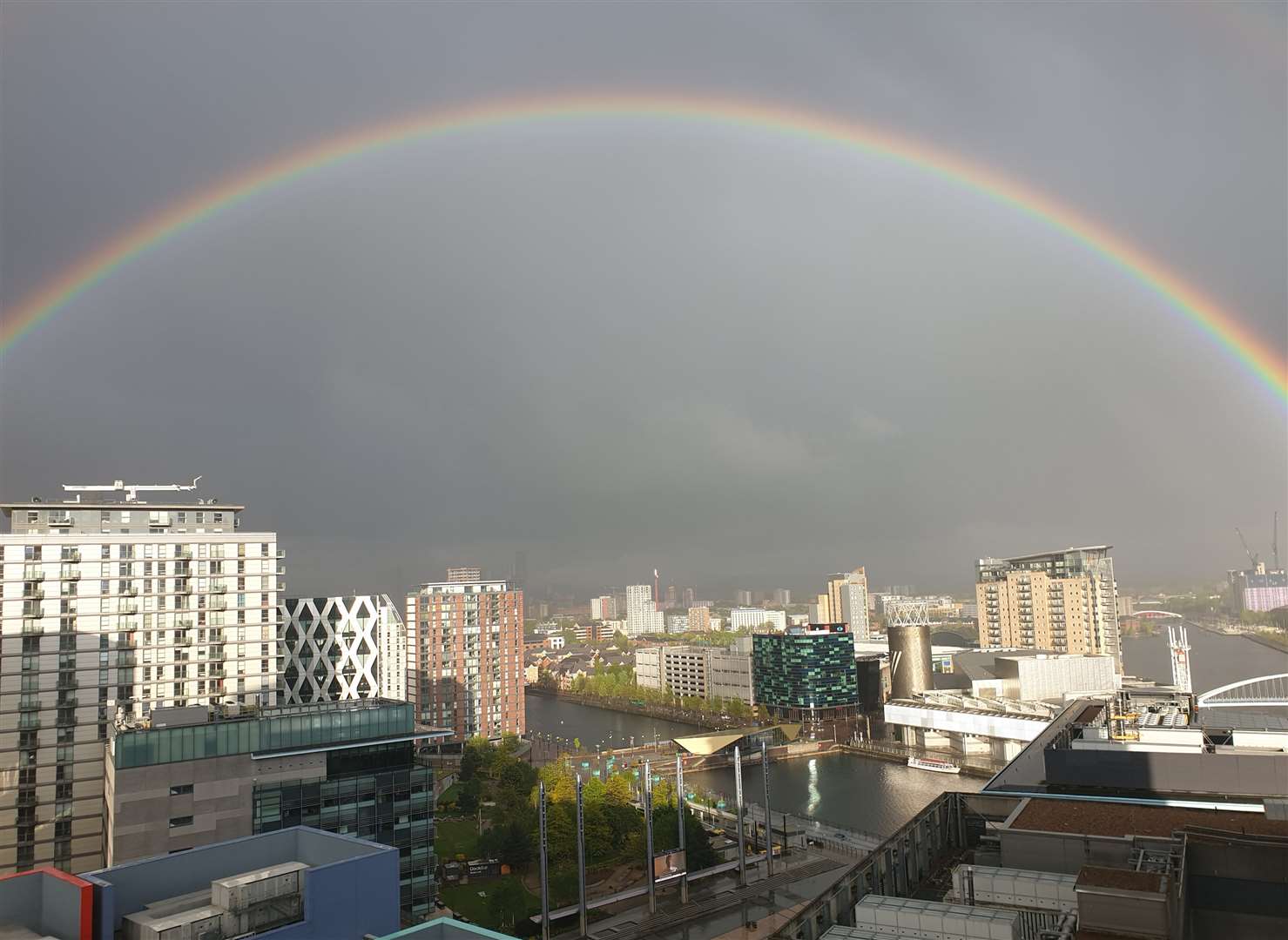 A rainbow over MediaCityUK in Salford (Paul Newman/PA)