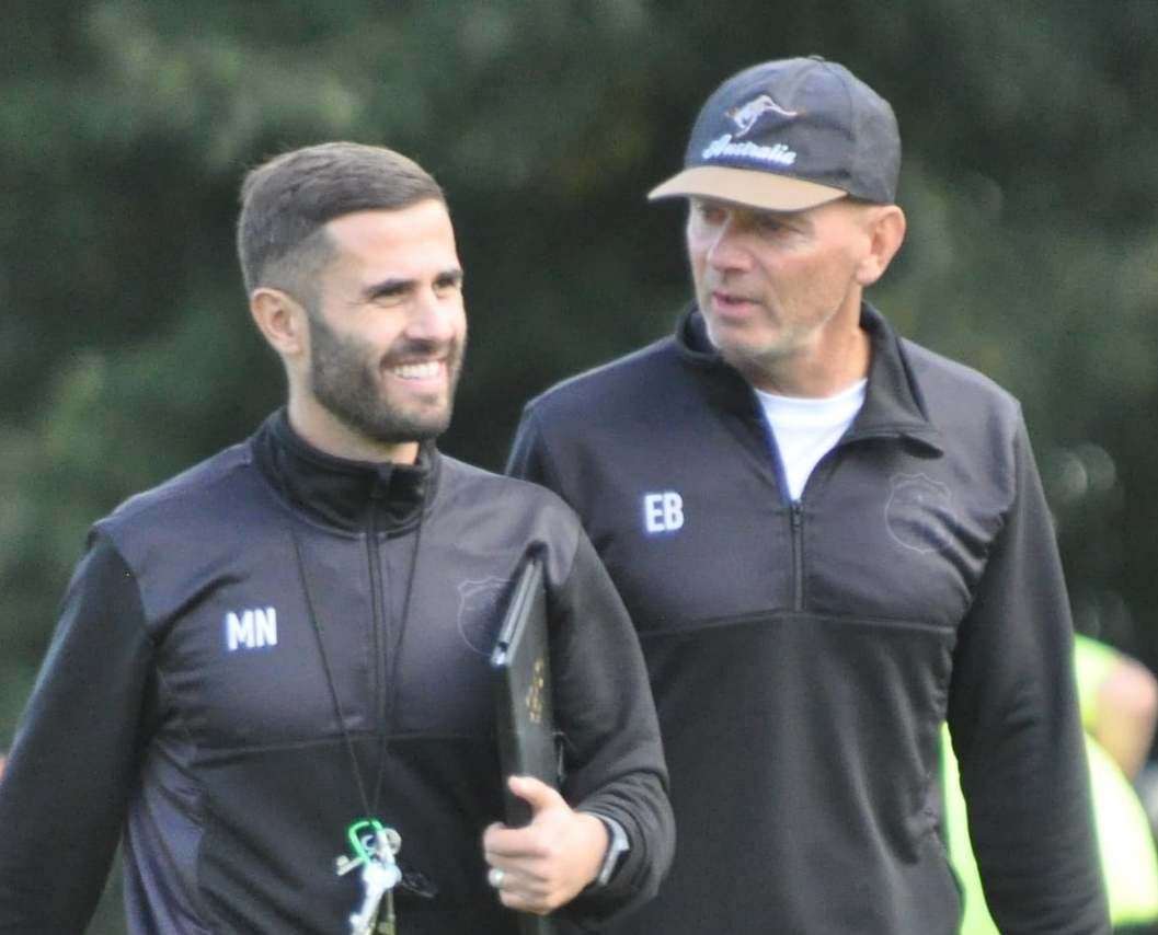 Sheppey United head coach Marcel Nimani with manager Ernie Batten Picture: Paul Owen Richards