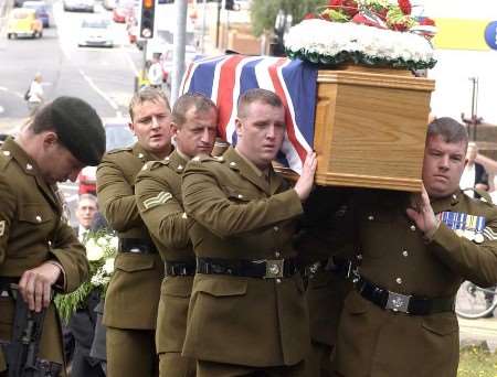 Six of Cpl Matthew Cornish's colleagues carried his coffin. Picture: DAVE DOWNEY