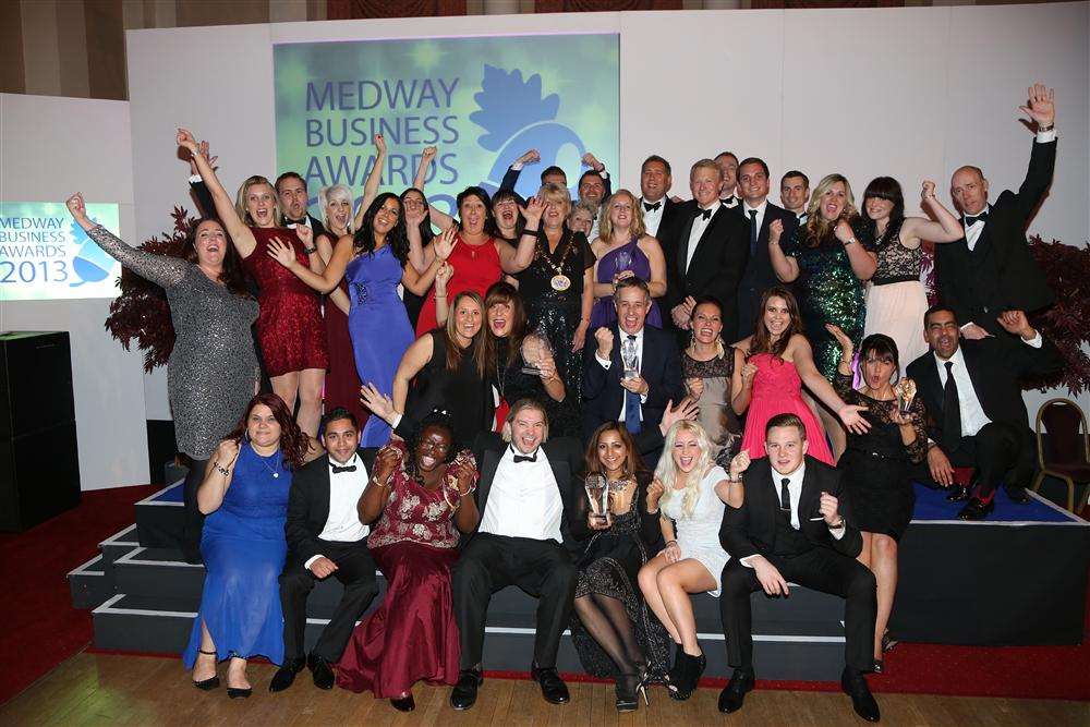 Some of the winners of the 2013 Medway Business Awards celebrate with their awards