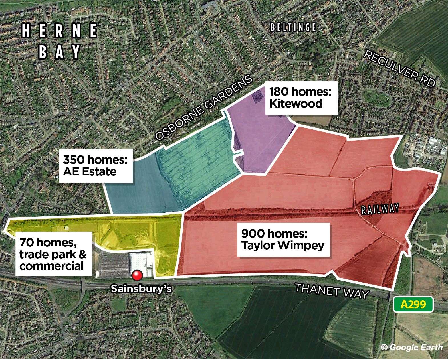 A graphic showing the various planned developments on the outskirts of Herne Bay
