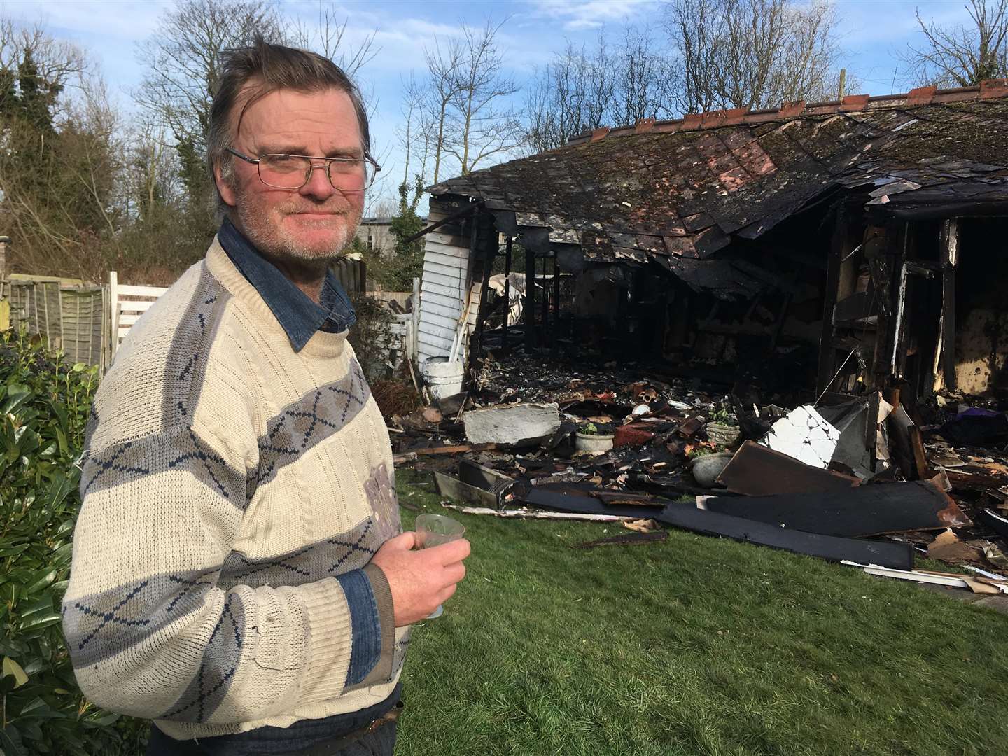 Son-in-law Bob Crompton at the remains of the bungalow blaze in Bell Farm Lane, Minster, Sheppey