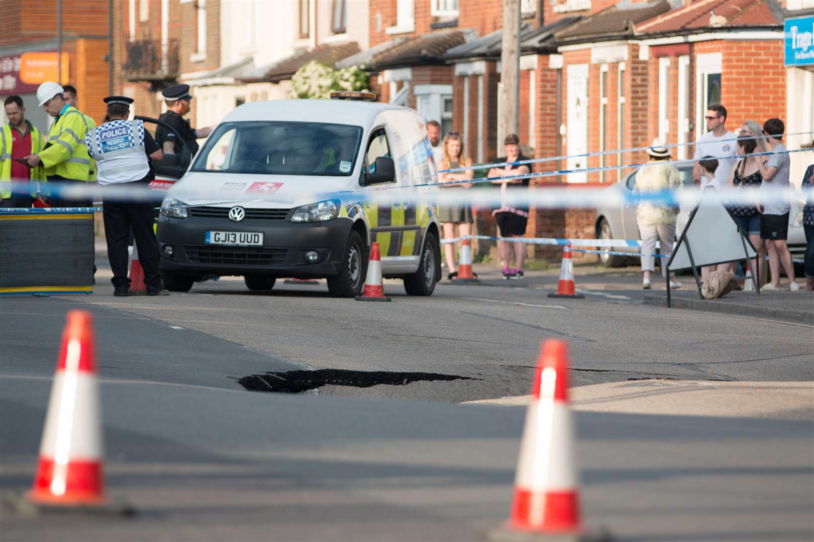 The A26 Tonbridge Road has been closed in both directions in Barming due to a sinkhole. Picture: Stephen Pettitt (2242589)