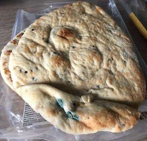 The customer was disgusted when she realised naan bread from Aldi was mouldy