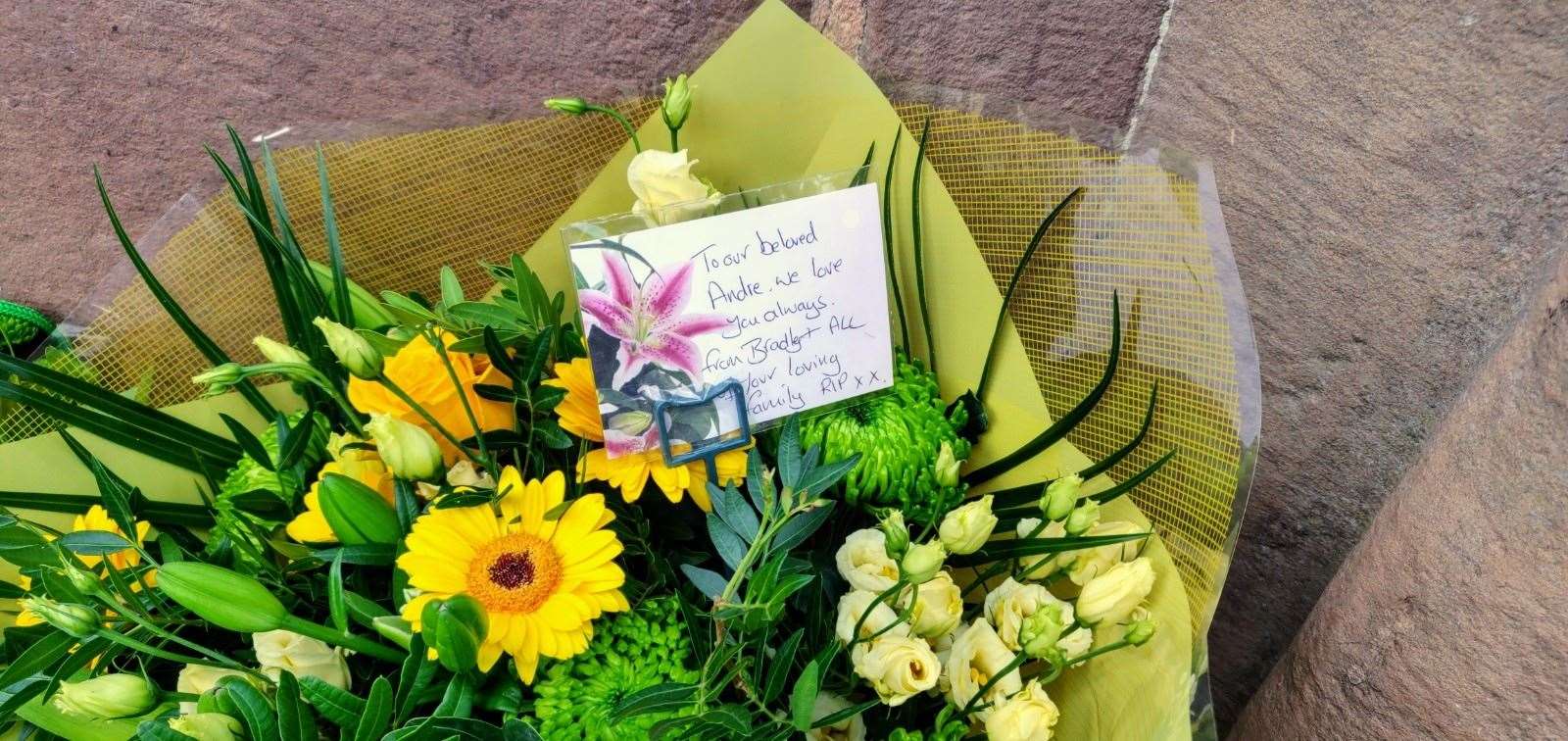 A floral tribute to Andre Bent left in Maidstone on the first anniversary of his death on behalf of his cousin Bradley McIntosh