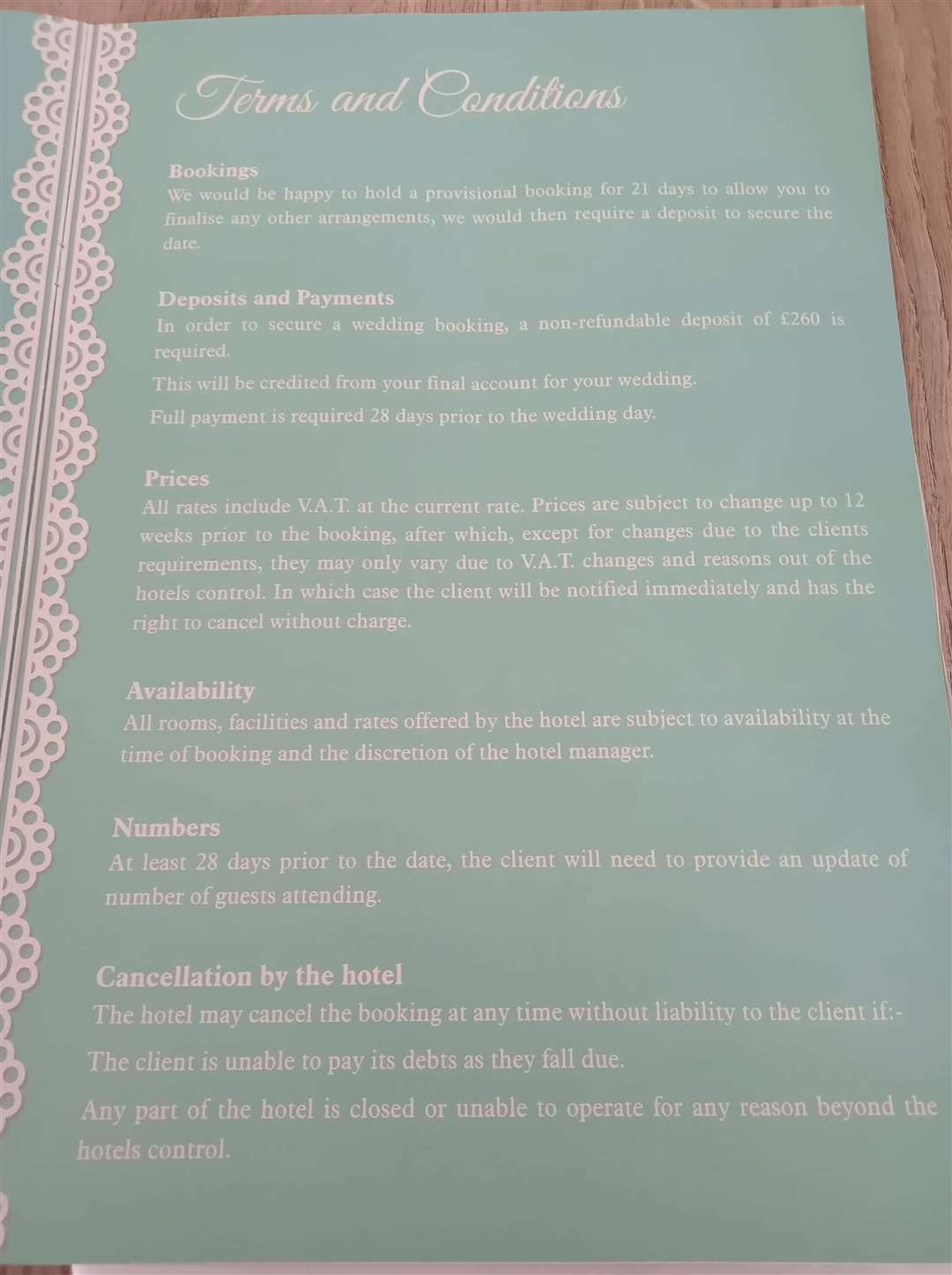 The Abbey Hotel's terms and conditions