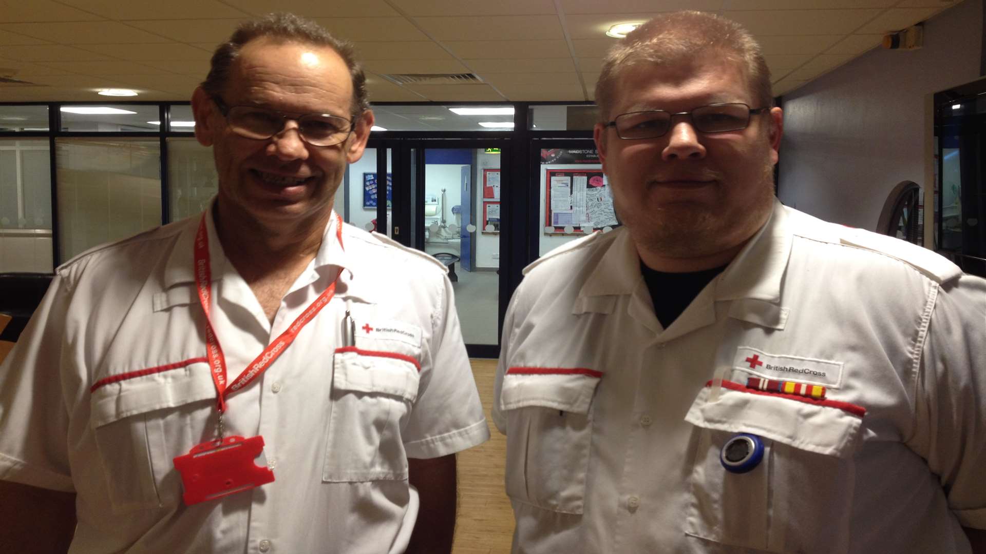 Red Cross volunteers Bryn Price and Graham East
