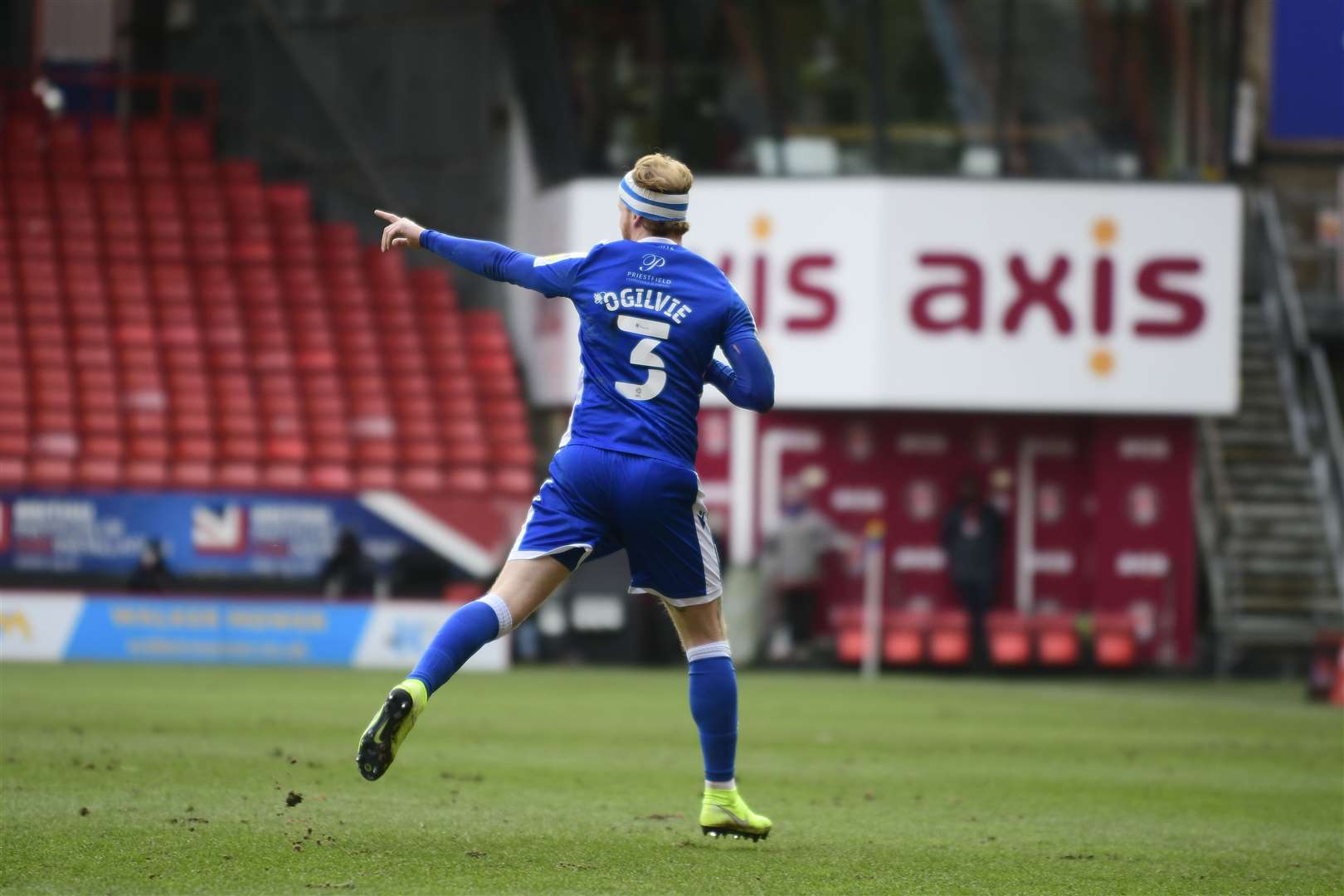 Connor Ogilvie celebrates his stunning goal at Charlton Picture: Barry Goodwin