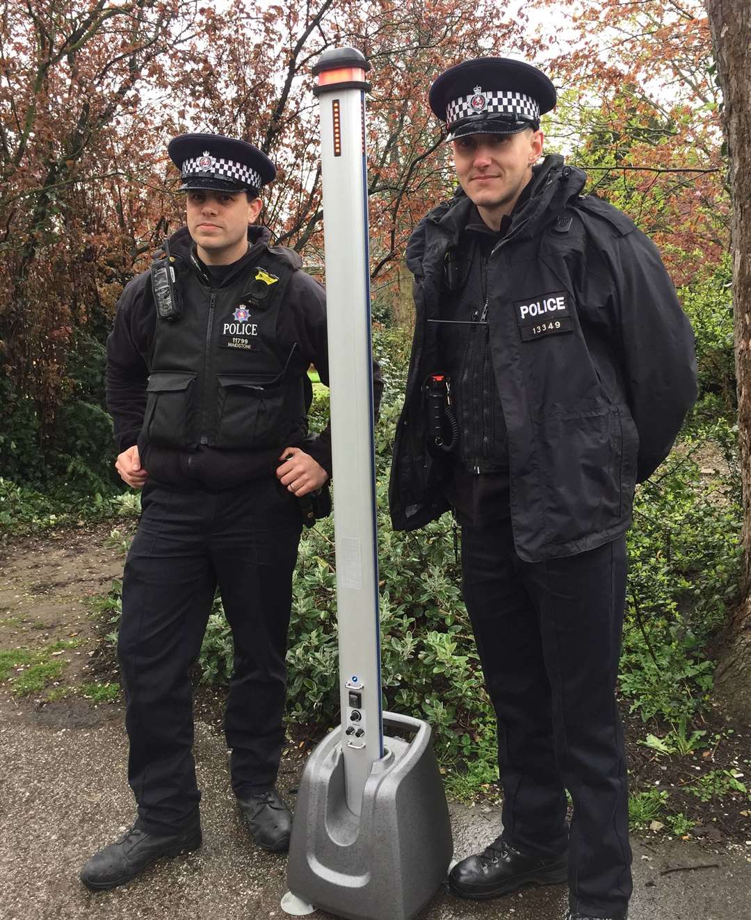 PCs with the knife bar set up in Brenchley Gardens in April 2019 as part of a crackdown on knife crime