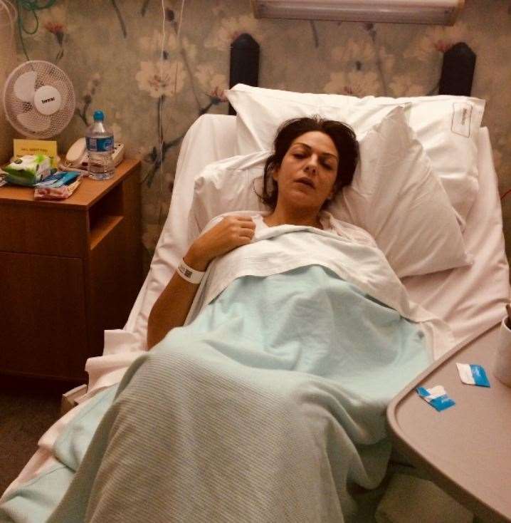 A picture of Nicole Elkabbass in hospital, which the prosecution say was taken following a routine operation to remove her gall bladder