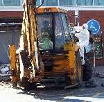 The JCB used in the ram raid. Picture: MIKE PETT