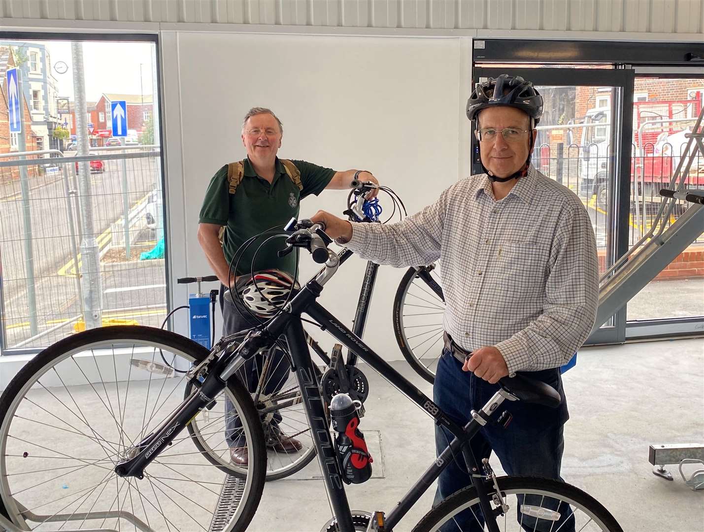Tonbridge councillors Michael Payne and Richard Long visit the cycle hub which is near completion